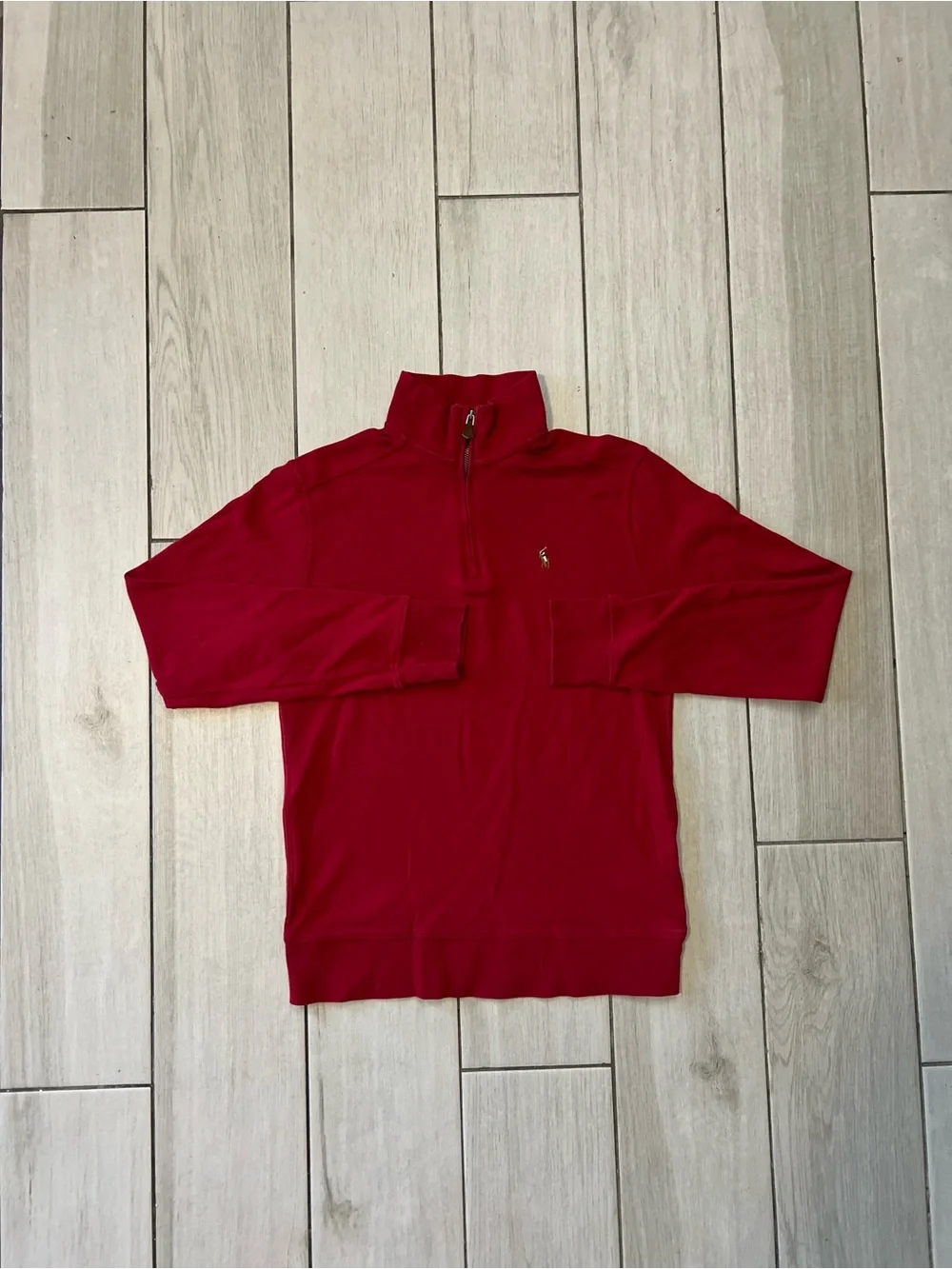 Polo Ralph Lauren Estate Rib Men's Red 1/4 Zip Pullover Knit Sweater L 14/16